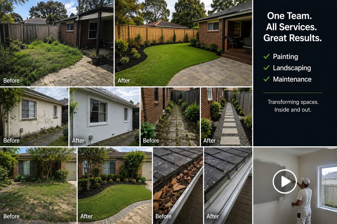 Backyard landscaping, lawn transformation and pathway upgrade before and after in Melbourne