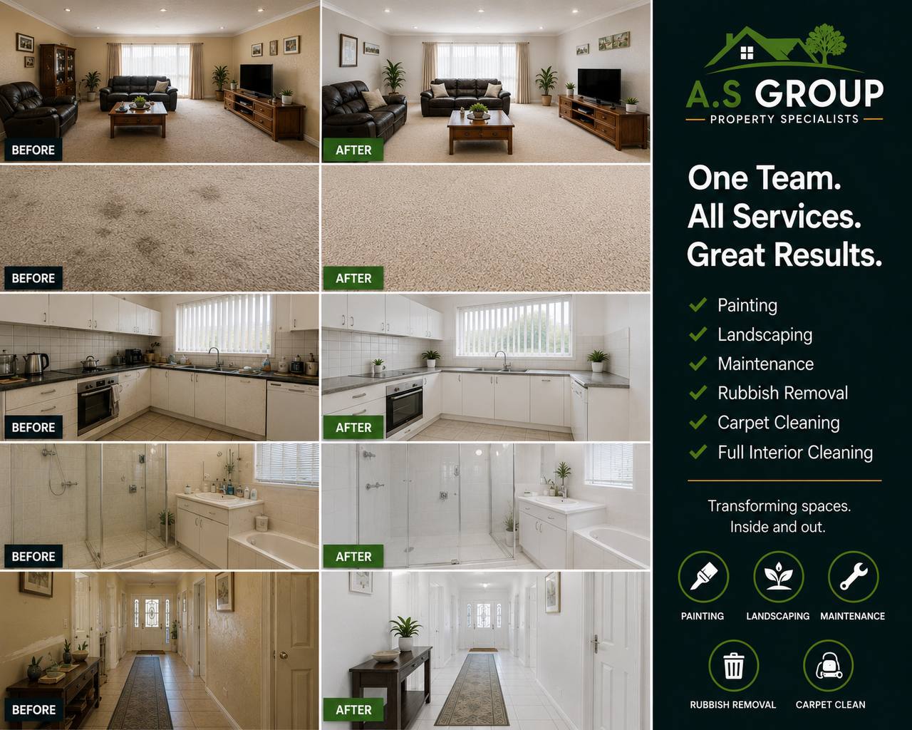 Carpet cleaning, kitchen clean and bathroom clean before and after by A.S Group Melbourne