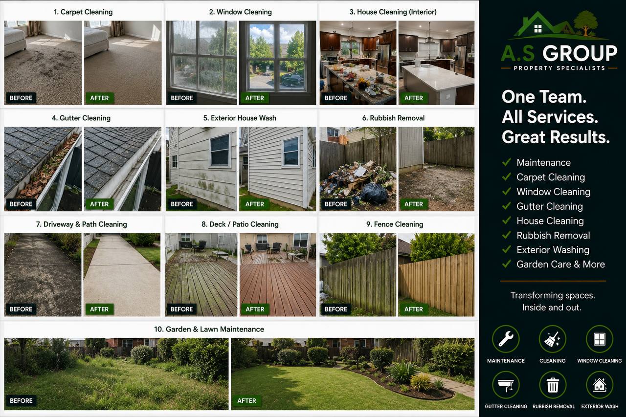Melbourne carpet cleaning, window cleaning, gutter cleaning, rubbish removal and exterior washing before and after