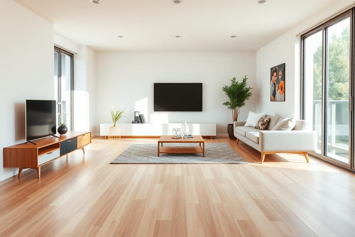 Newly installed timber laminate flooring in Melbourne living room